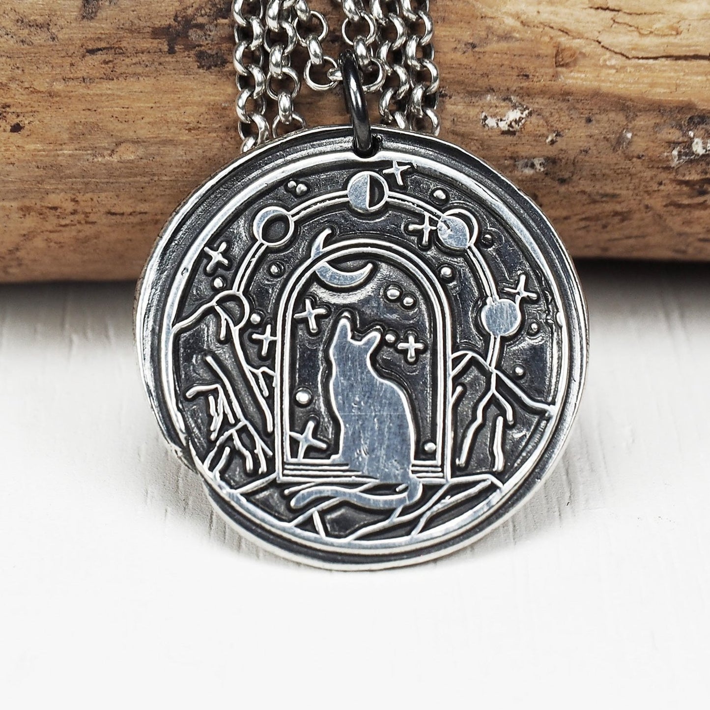 Anhänger Katze, Wicca, Hexe, Mond, 925 Sterling Silber, 40104