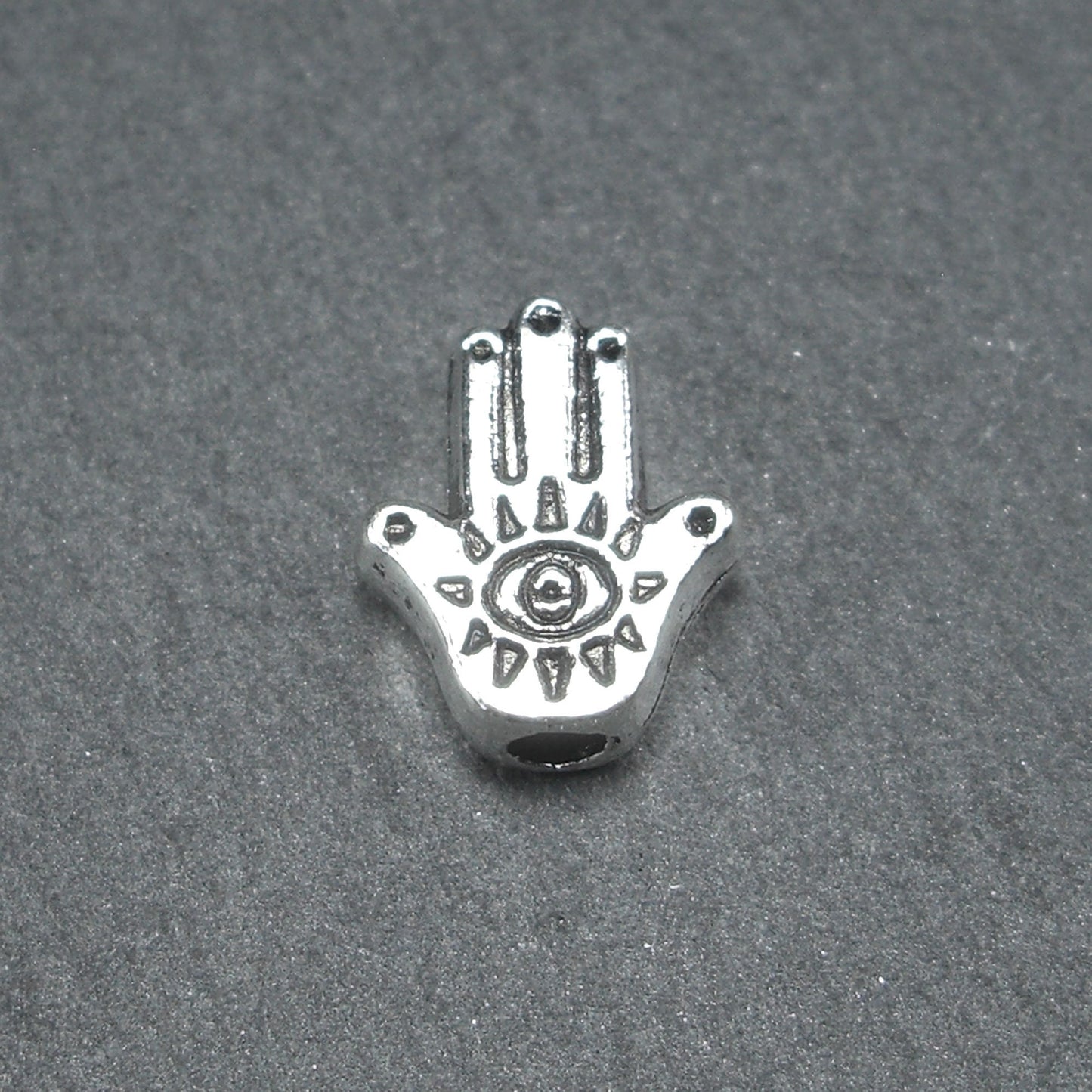 5 kleine Perlen Hamsa, Hand der Fatima, antik silberfarben, 10402