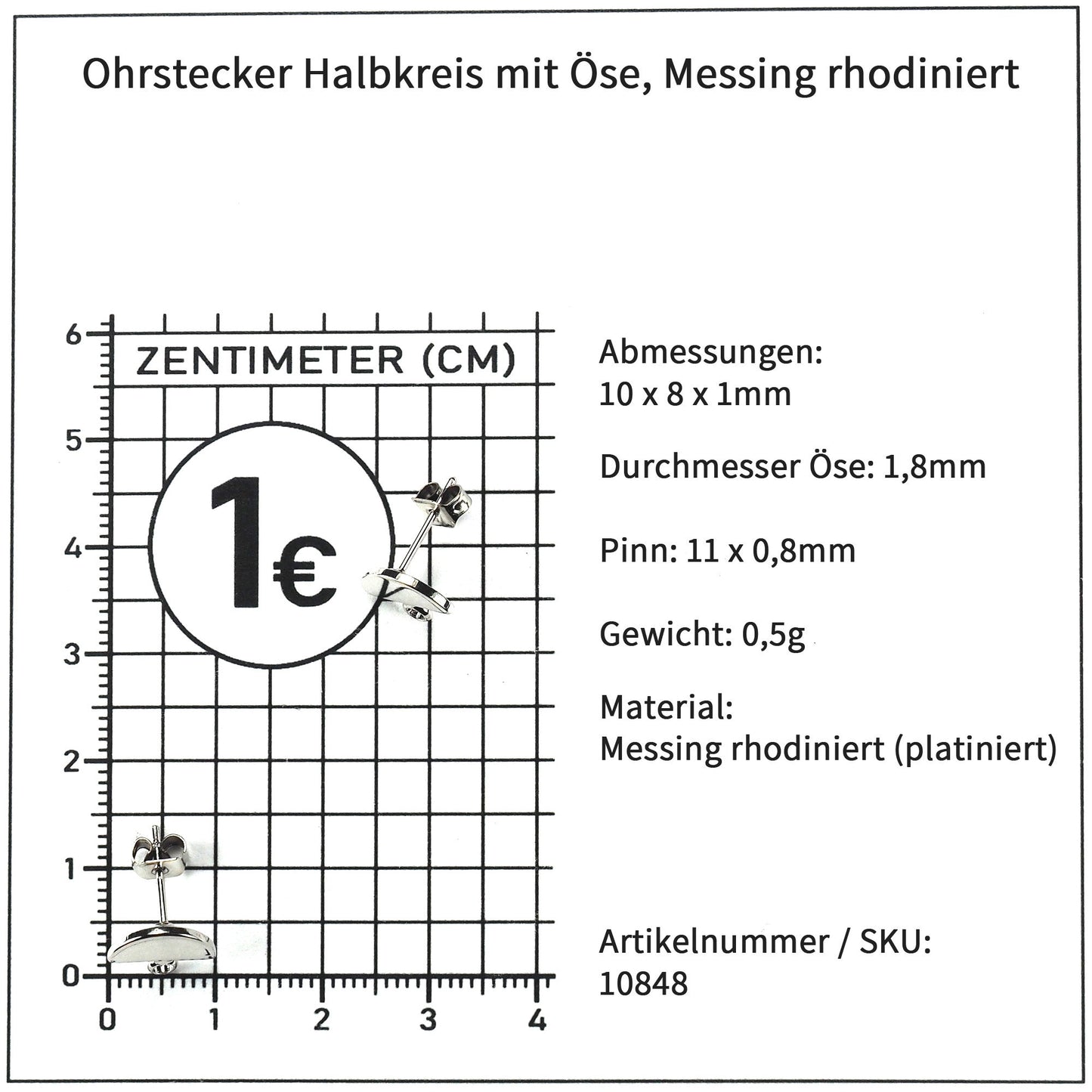 Ohrstecker Halbkreis, rhodiniert, silberfarben, 10848