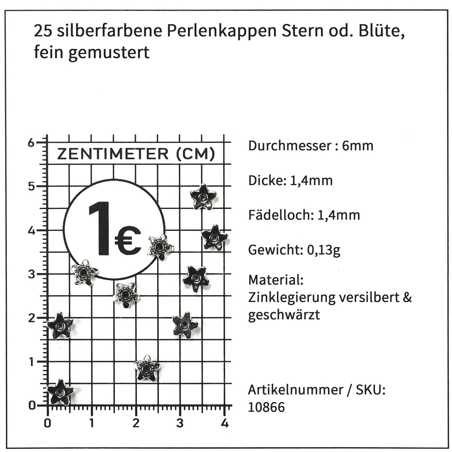 25 Perlenkappen Stern Blüte, antik silberfarben, 10866