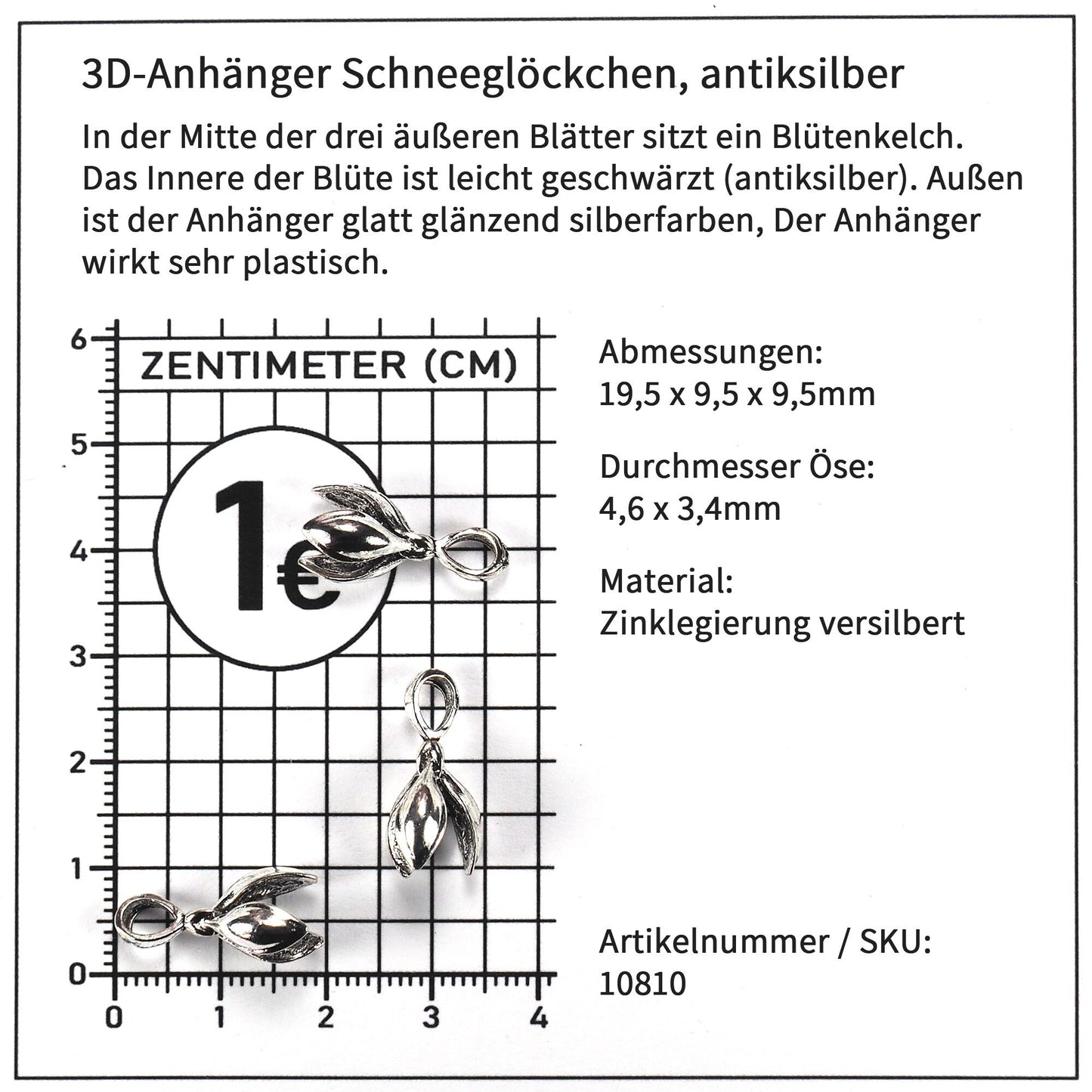 5 Anhänger Schneeglöckchen, antik versilbert, 10810