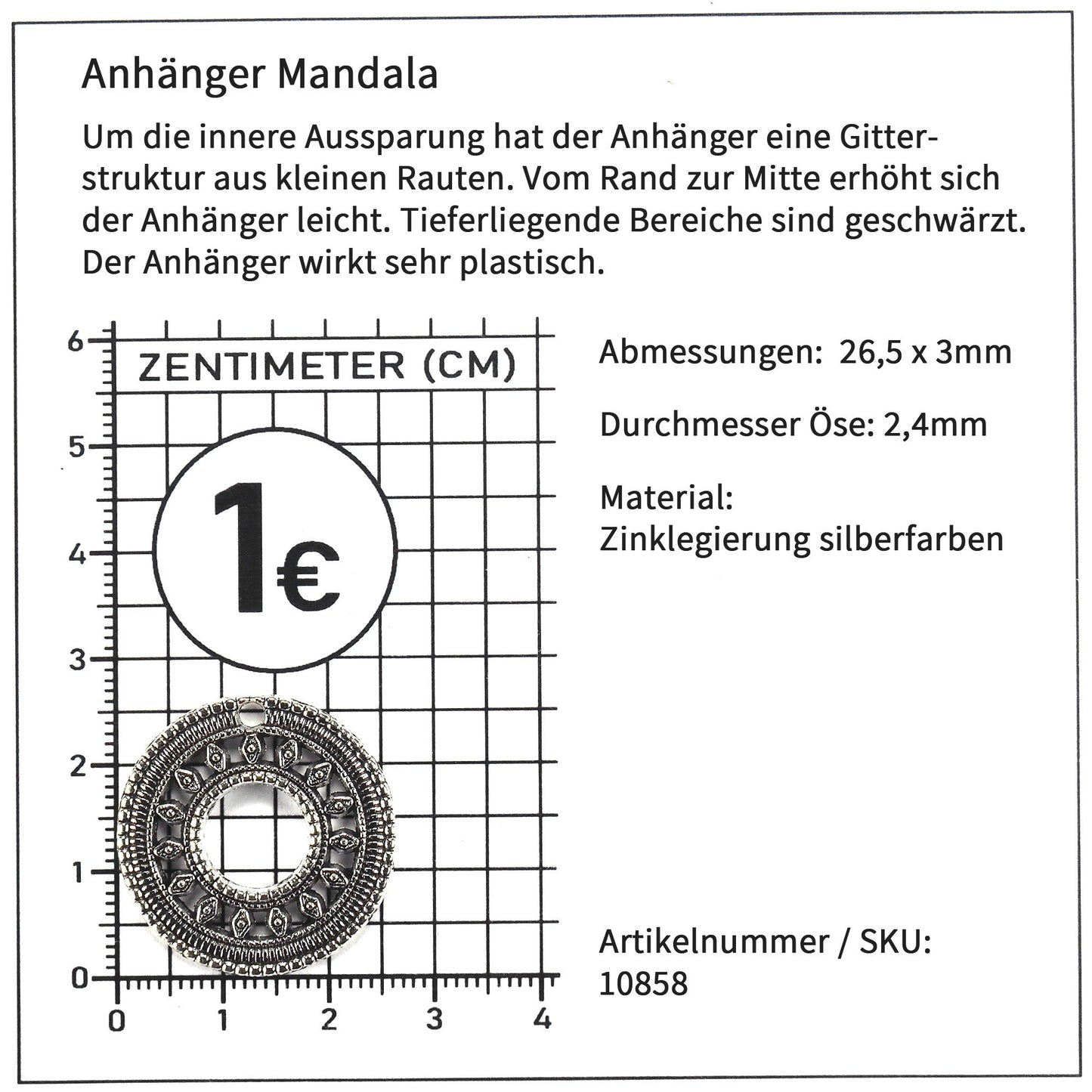 Anhänger Mandala, silberfarben geschwärzt, 10858