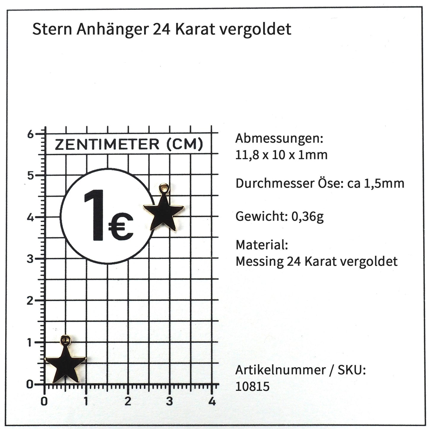 4 Anhänger Stern, Messing, 24 Karat vergoldet, 10815