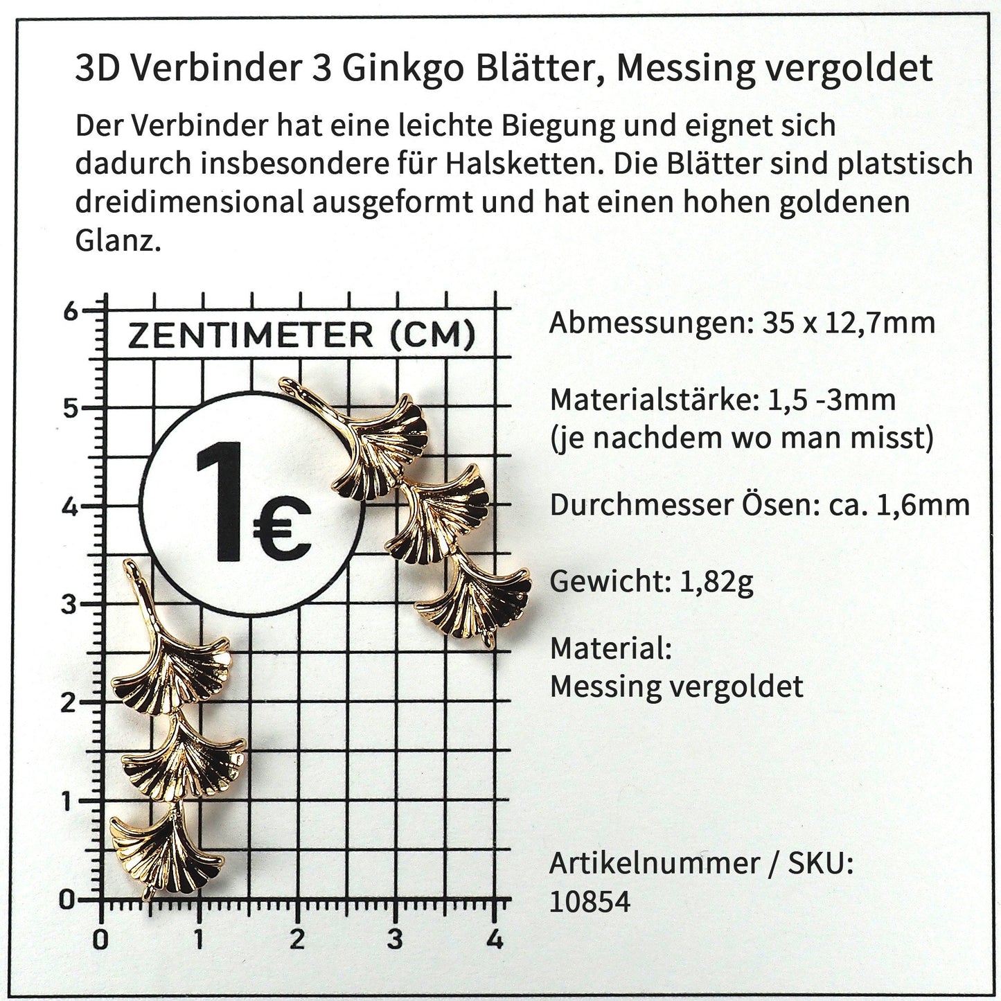 Verbinder Ginkgo Blätter, glänzend vergoldet, 10854