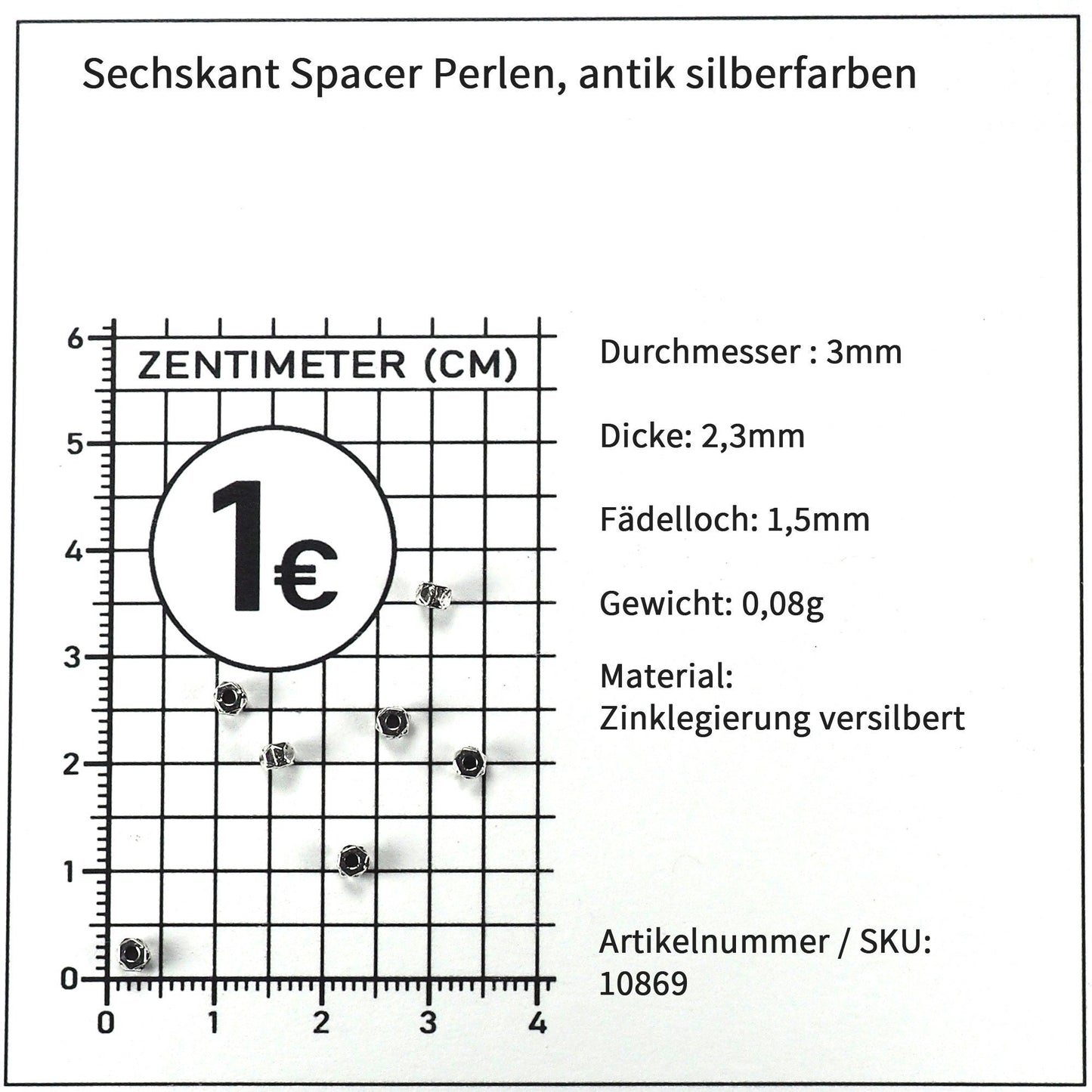 20 Spacer Perlen sechseckig, antik silberfarben, geschwärzt, 10869