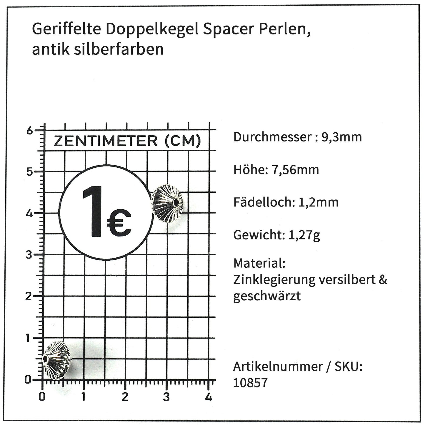 5 Spacer Perlen, antik silberfarben, geriffelt, 10857