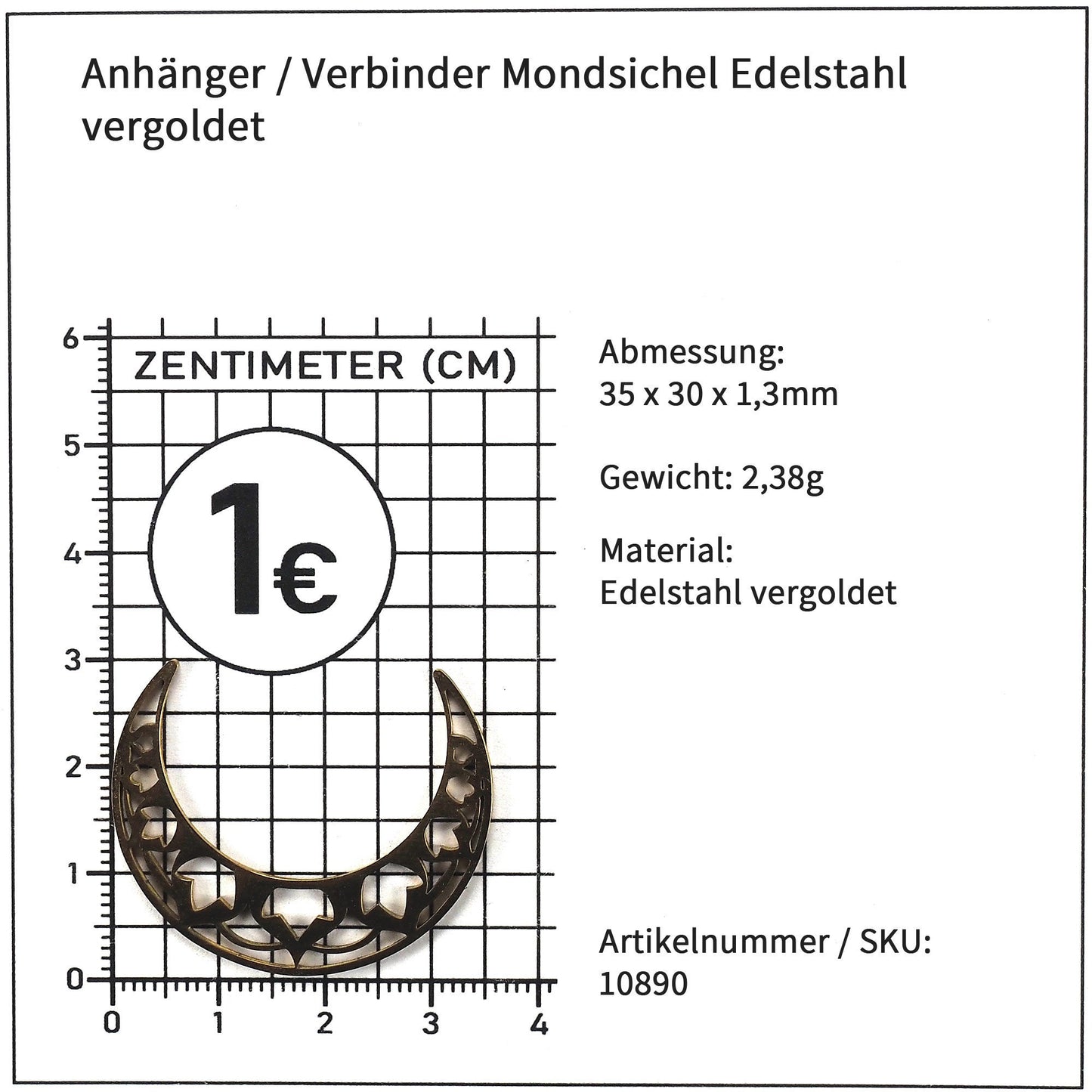 Anhänger Mondsichel, Edelstahl vergoldet, 10890