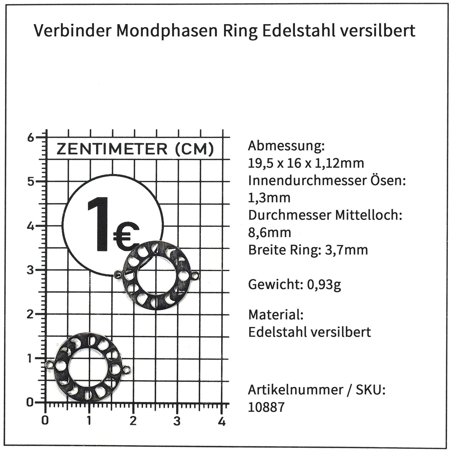 Verbinder rund, Edelstahl versilbert, Mondphasen, 10887