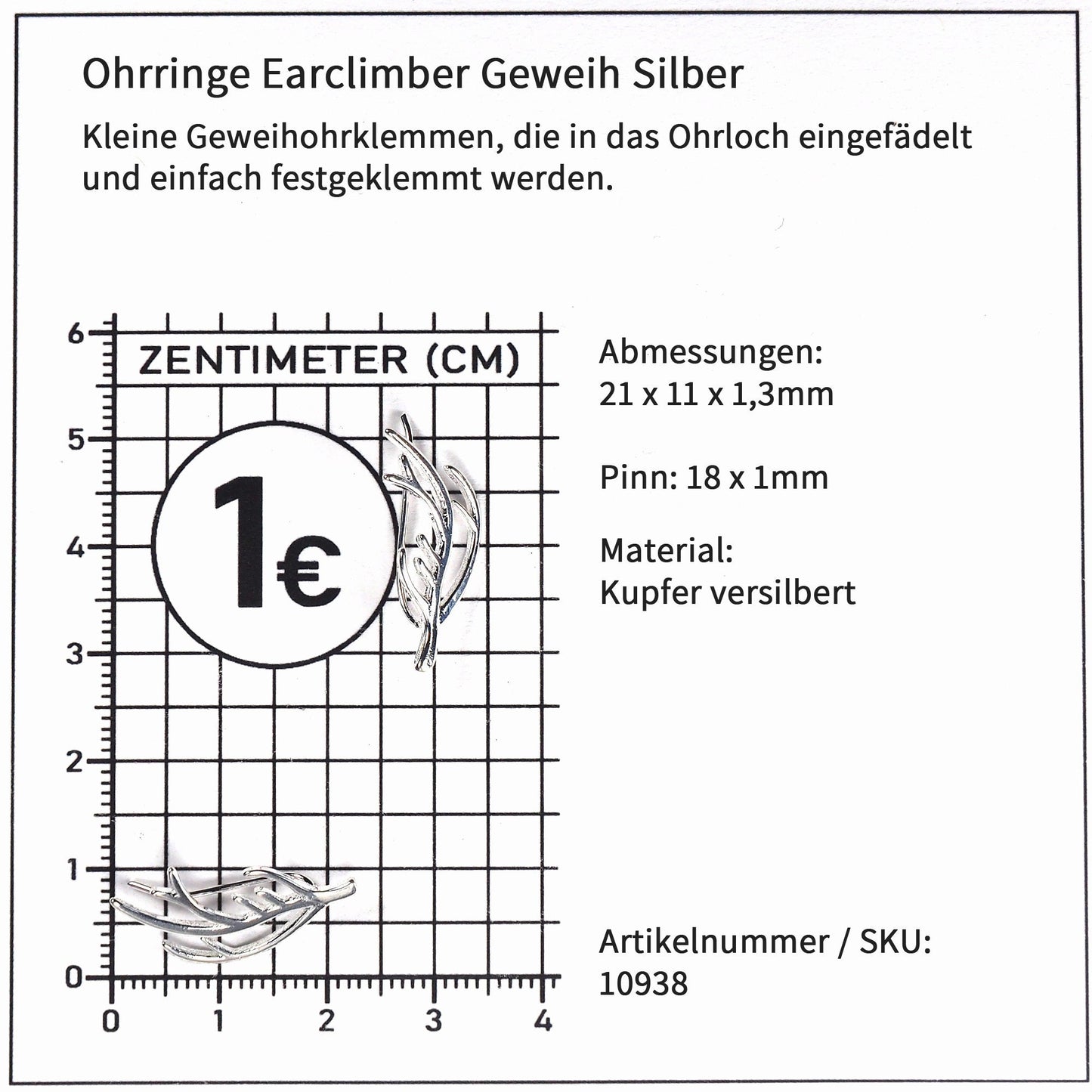 1 Paar Ohrstecker Geweih, versilbert, 10938