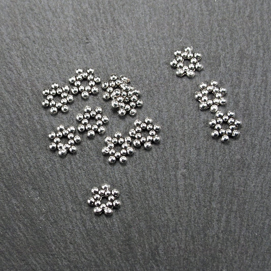 10 Spacer Perlen Blüten, antik silberfarben, 10899