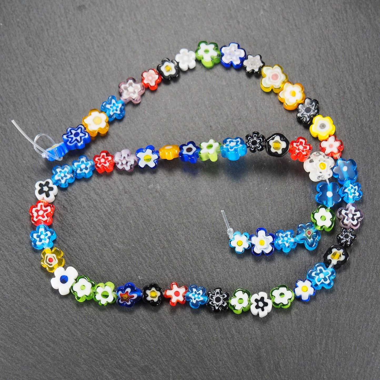 55 Perlen Millefiori Glas Blütenform, 10997