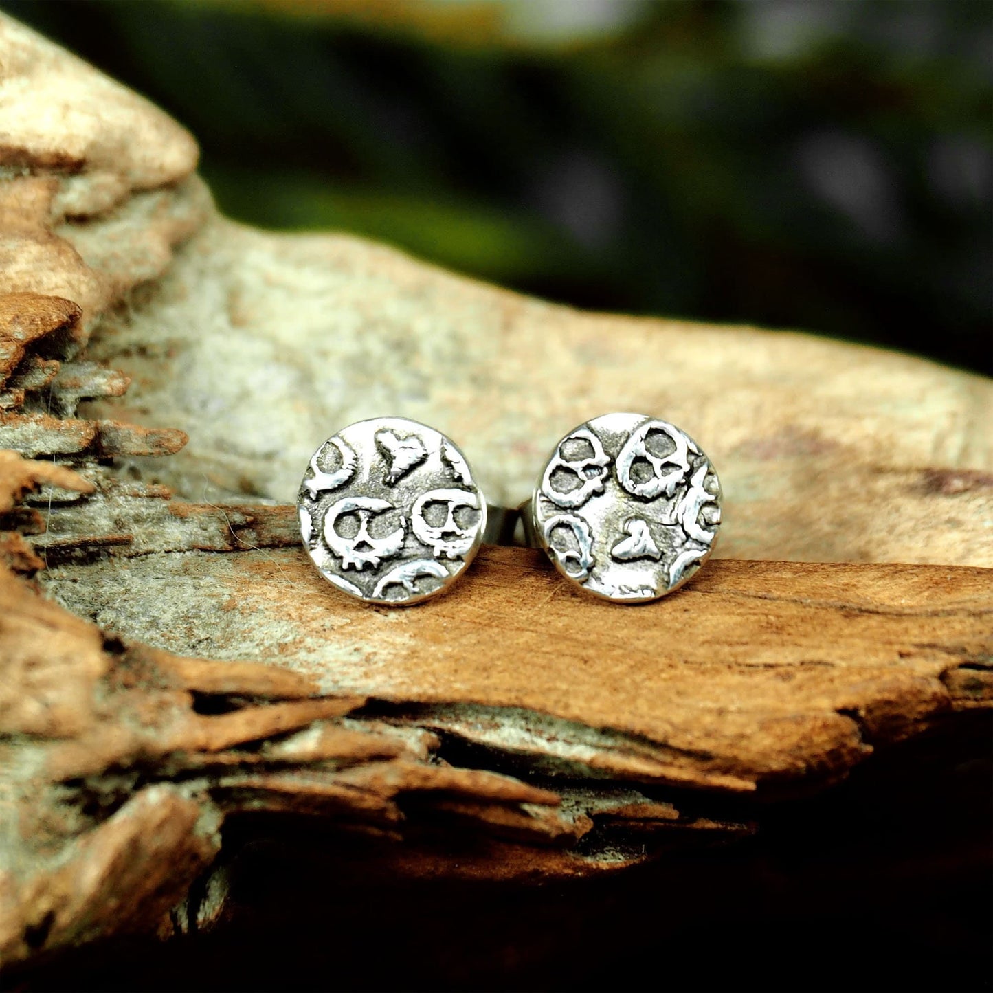 Ohrstecker Totenkopf und Herz Sterling Silber, 40141