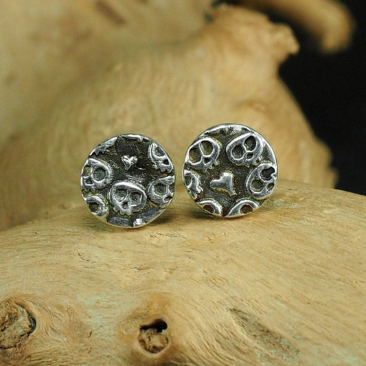 Ohrstecker Totenkopf und Herz Sterling Silber, 40141