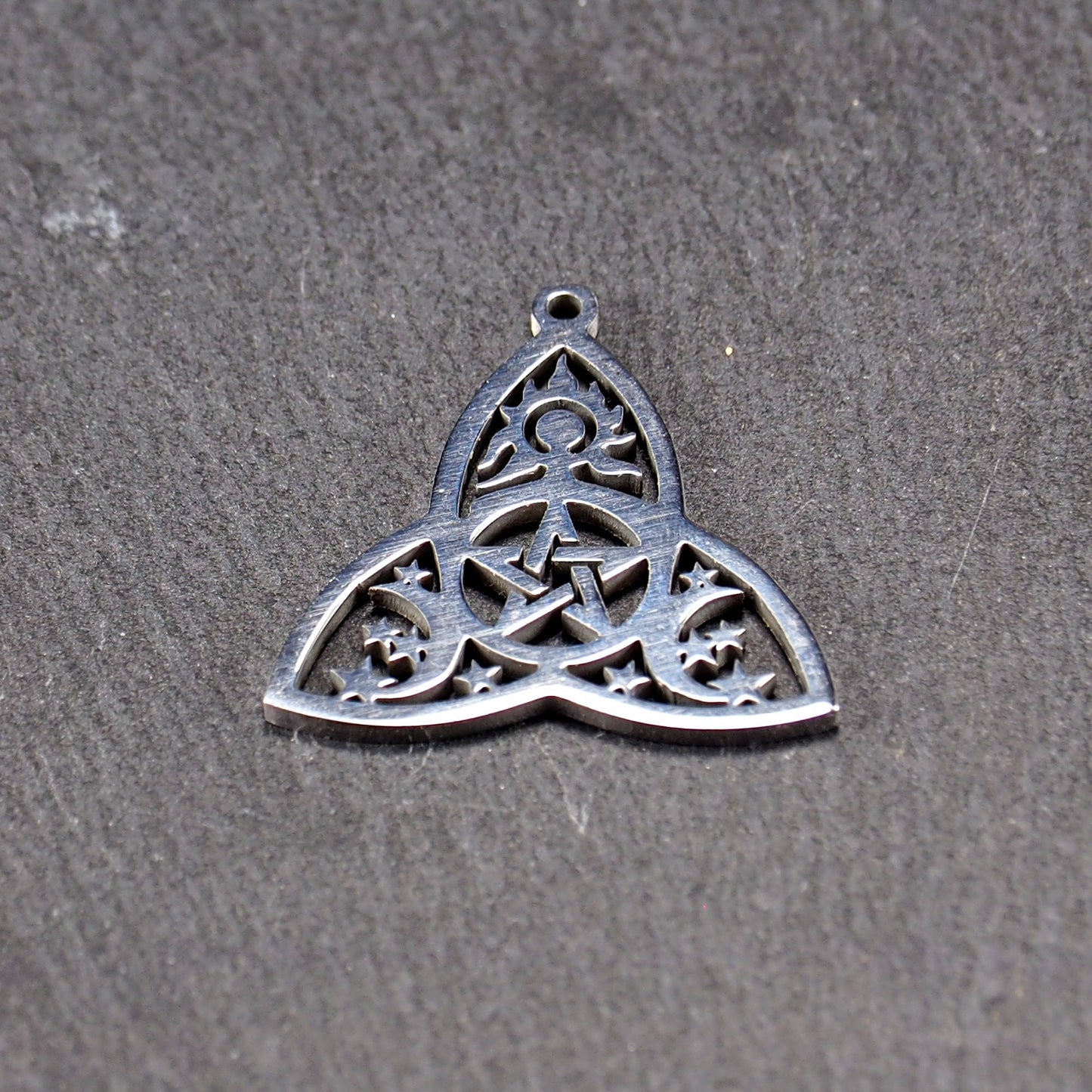 Anhänger Triquetra Pentagram Sonne Mondphasen, 304L Edelstahl, keltisch, 11065