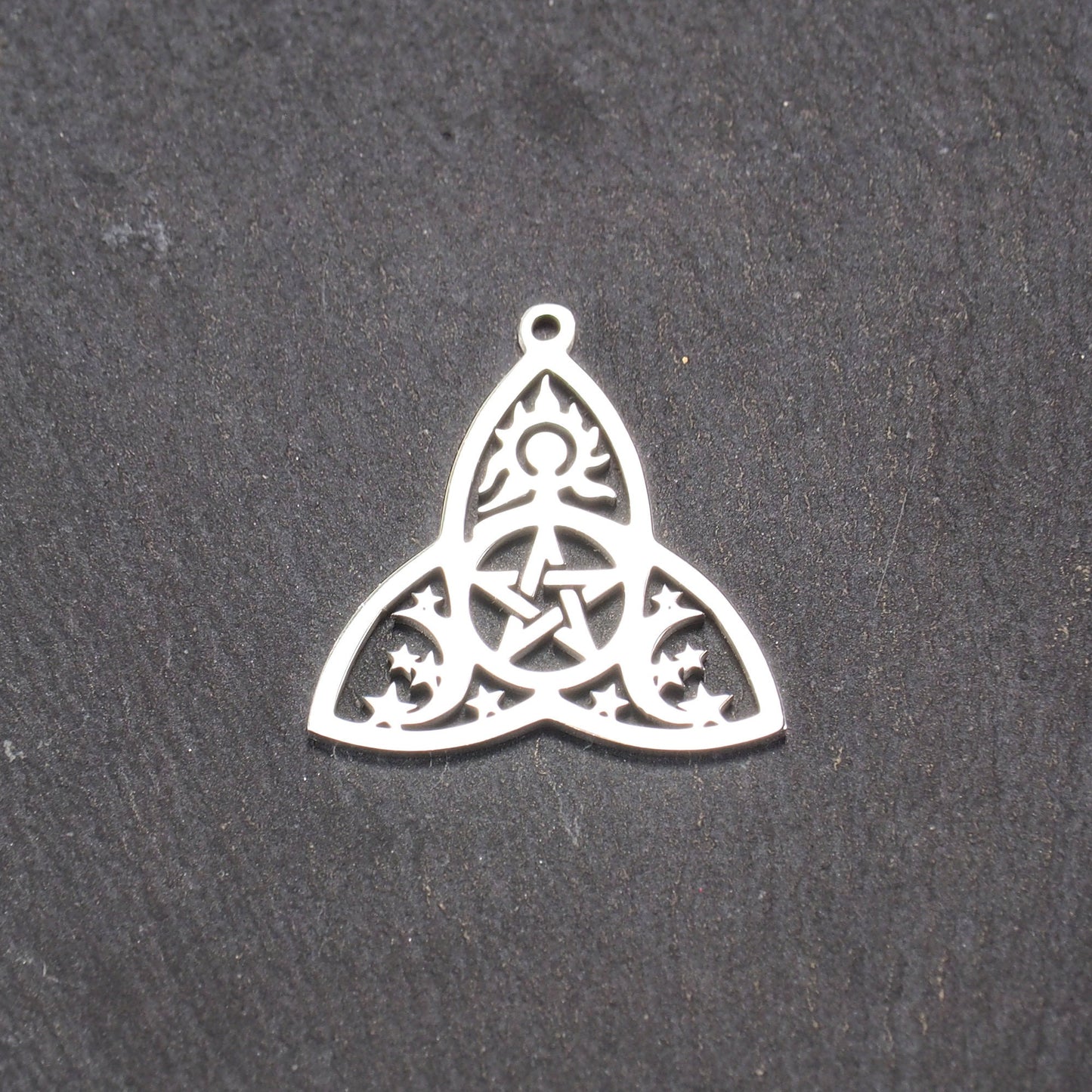 Anhänger Triquetra Pentagram Sonne Mondphasen, 304L Edelstahl, keltisch, 11065