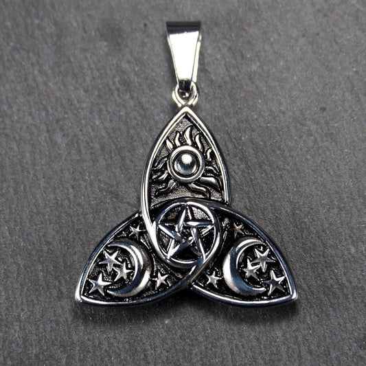 Anhänger Triquetra Pentagramm Sonne Mond Sterne, Edelstahl 304L, 11220