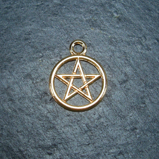 5 Anhänger Pentagramm, antik goldfarben, 10005