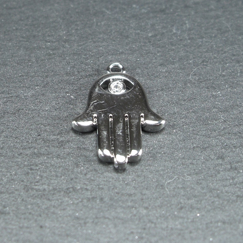 Anhänger Hamsa, Zirkonia, Hand der Fatima, Messing, versilbert, 10648