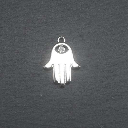 Anhänger Hamsa, Zirkonia, Hand der Fatima, Messing, versilbert, 10648