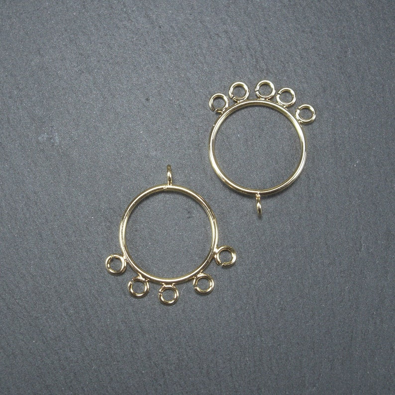 2 Anhänger Kreis mit Ösen, Creole, Messing, 24 K vergoldet, 10617