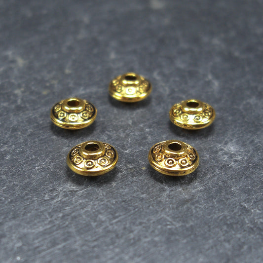 10 Spacer Perlen Rondell, antik goldfarben, 10252