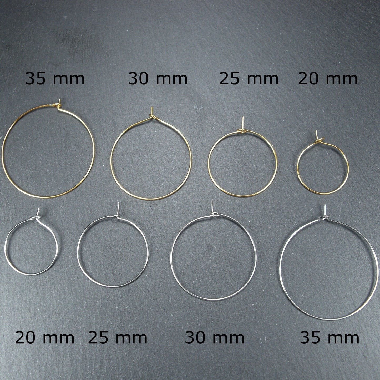 2 Paar Creolen zum Auffädeln von Perlen, Edelstahl, Ohrhaken, Brisur, 10167