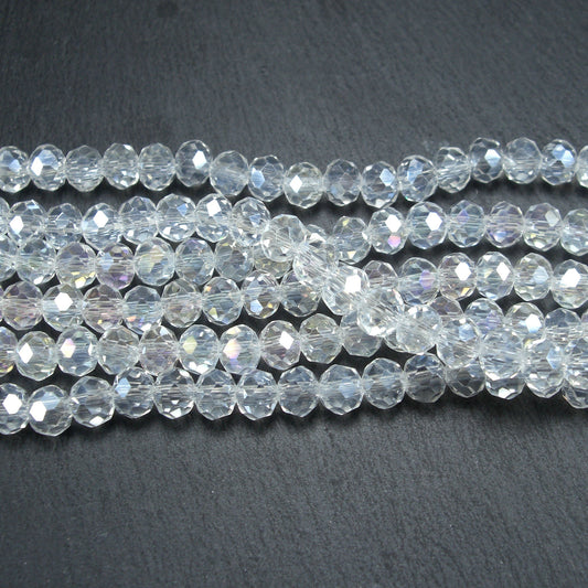 1 Strang Glas Perlen, Glas geschliffen, weiß/clear, Kristall, 10499