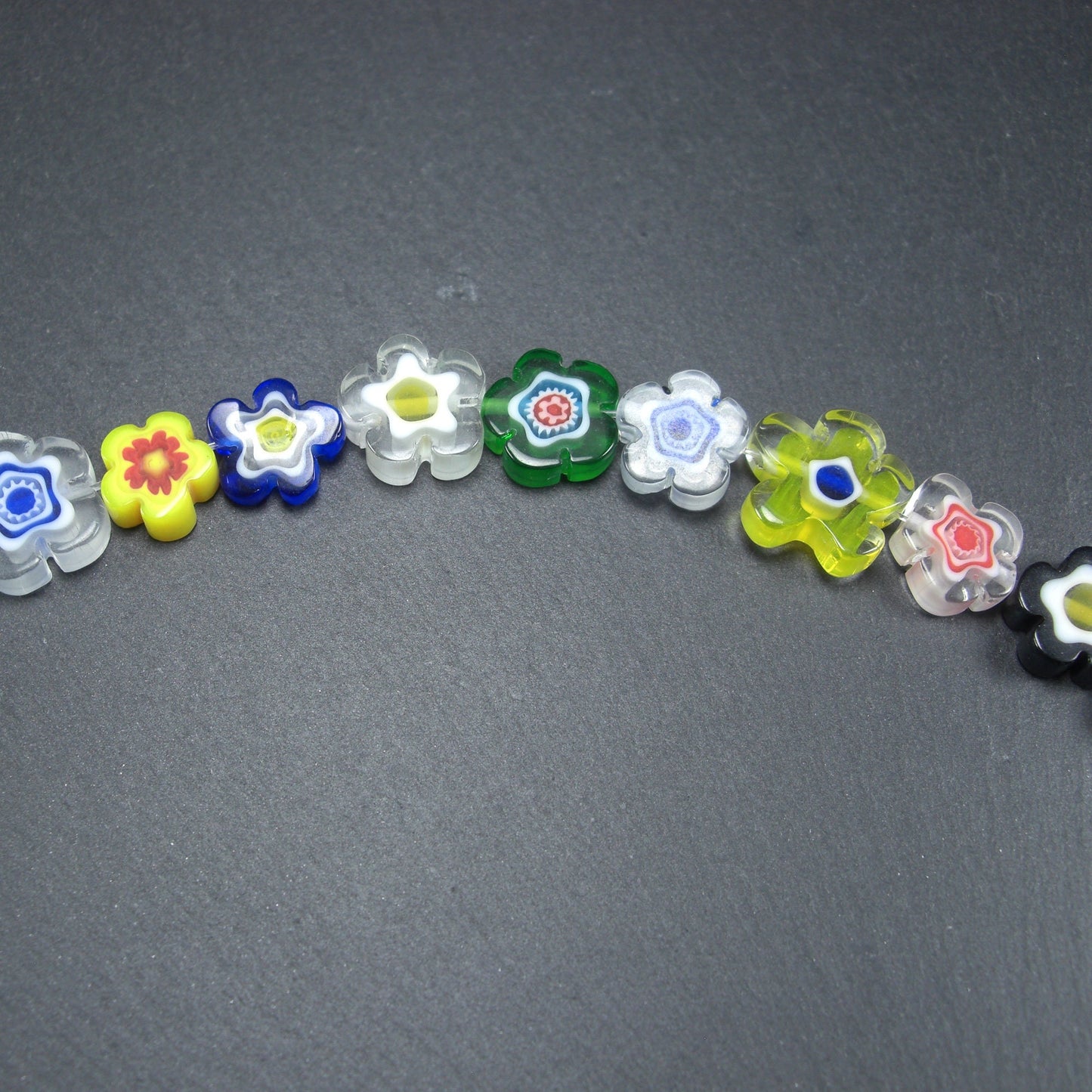 Millefiori Glas Perlen, Blütenform, 12 mm, 1 Strang mit ca. 35 Perlen, 10518