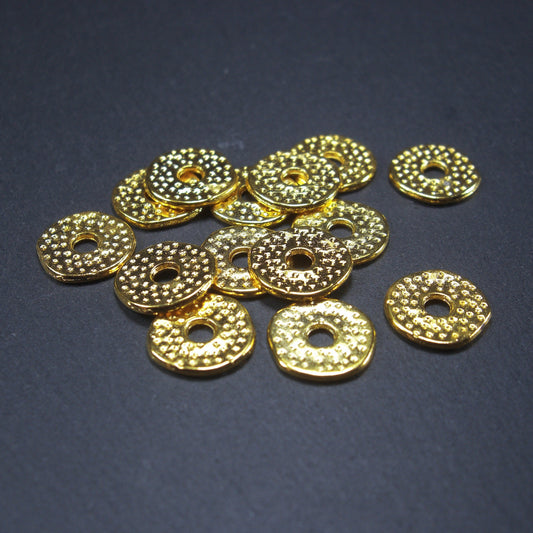 10 Spacer Perlen, Donuts goldfarben, 10460