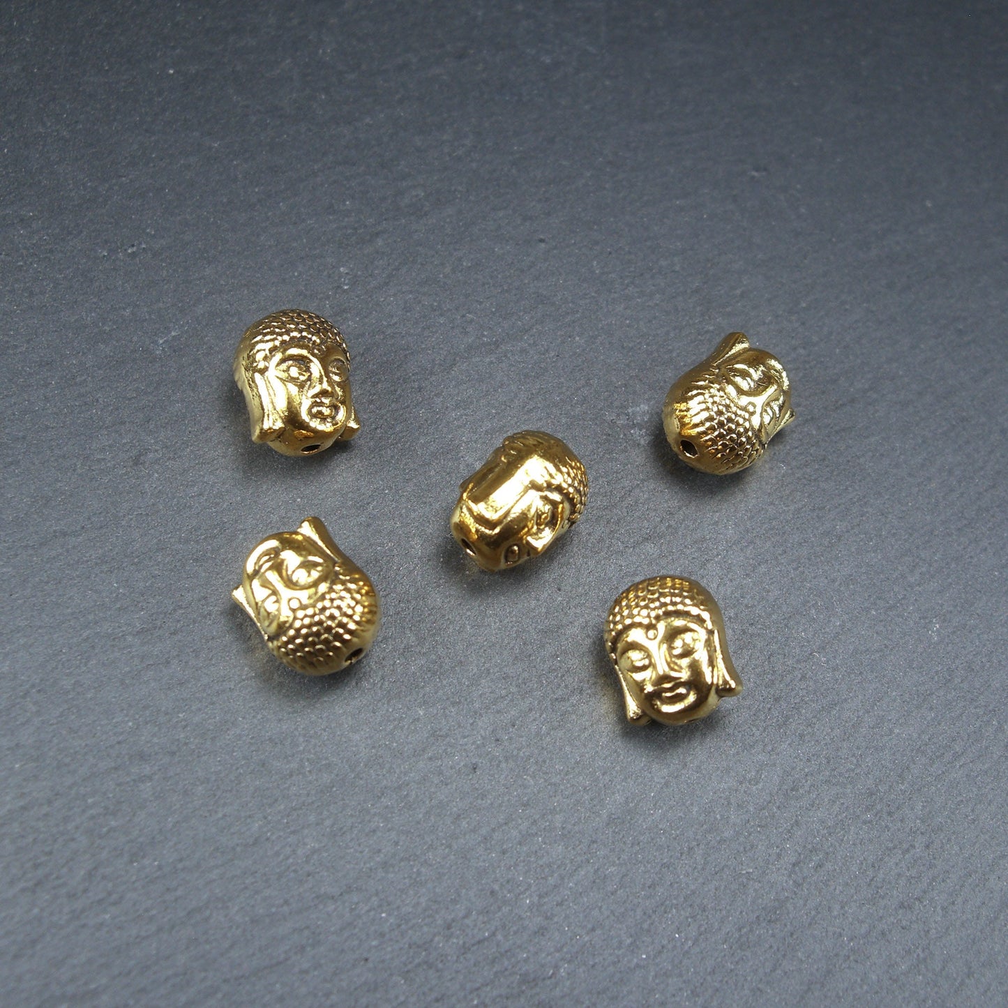 5 Perlen Buddha, Buddhakopf, goldfarben, 10472