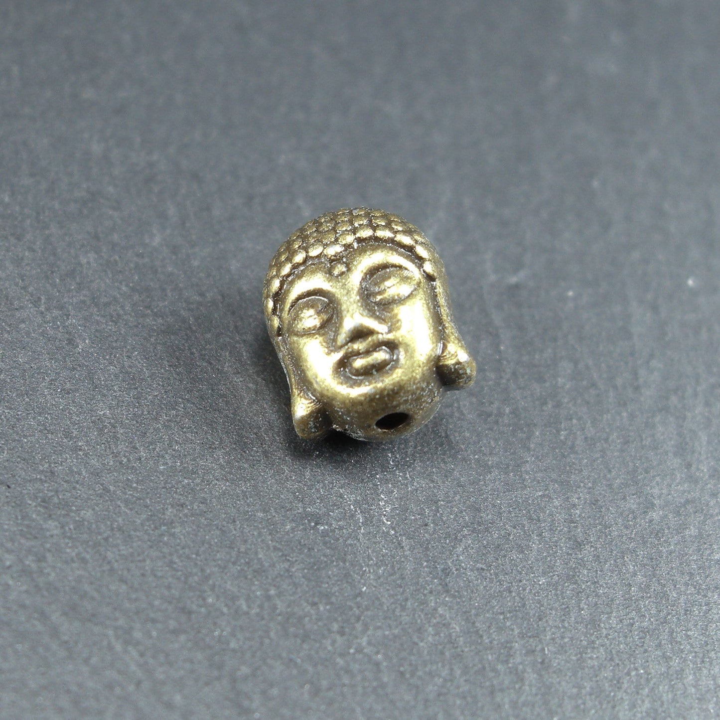 5 Perlen Buddha, Buddhakopf, antik bronzefarben, 10473