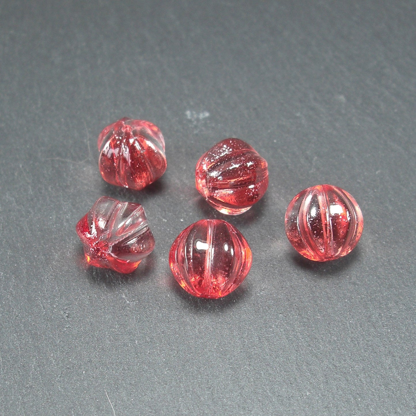 5 süße Glas Perlen 11 mm, Kürbis, rot, 10551