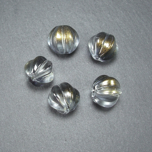 5 süße Glas Perlen 11 mm, Kürbis, grau gold, 10553