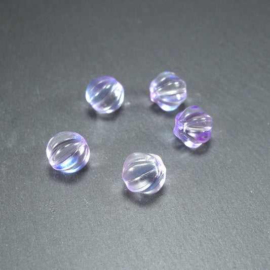 5 süße Glas Perlen 11 mm, Kürbis, violett rosa, 10552