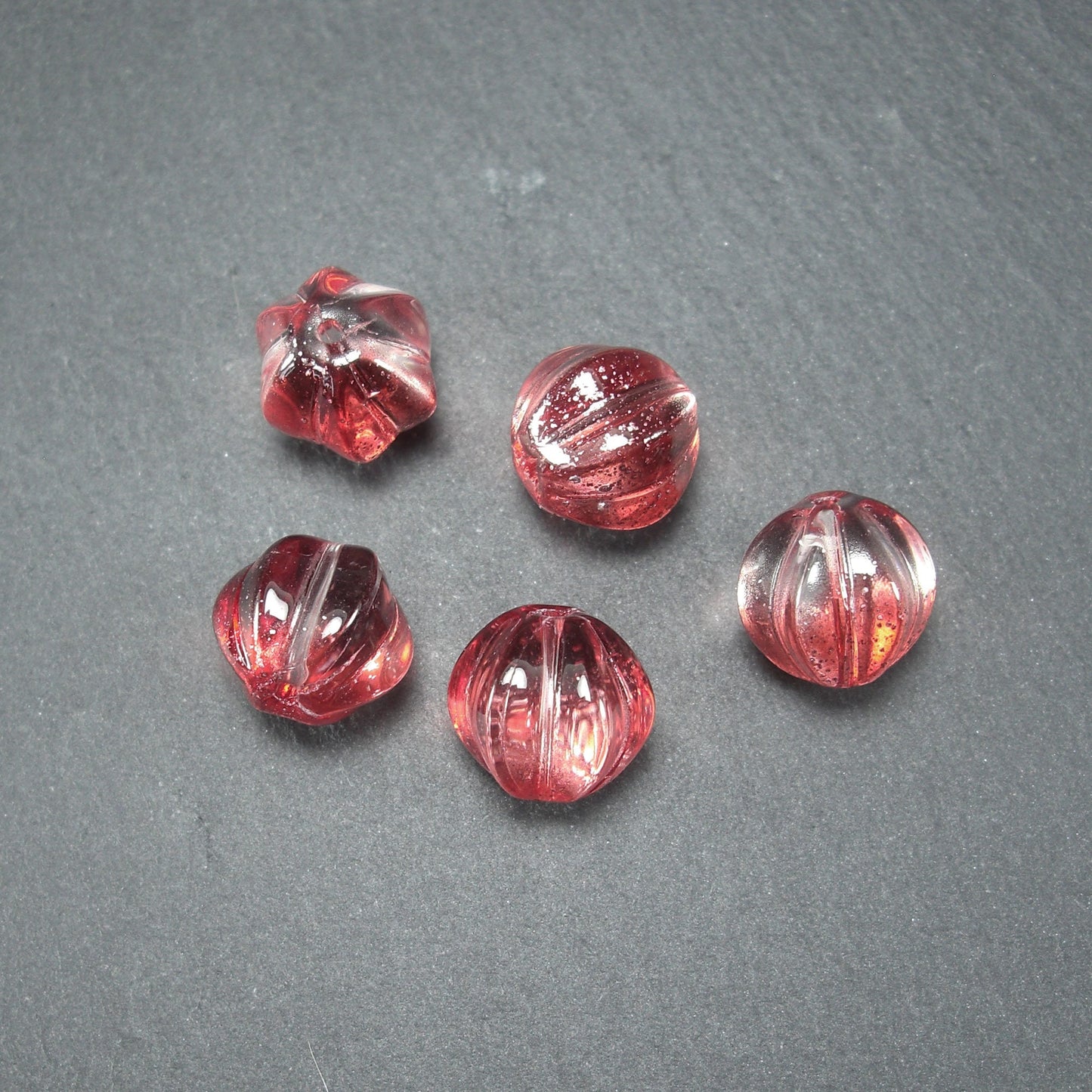 5 süße Glas Perlen 11 mm, Kürbis, rot, 10551