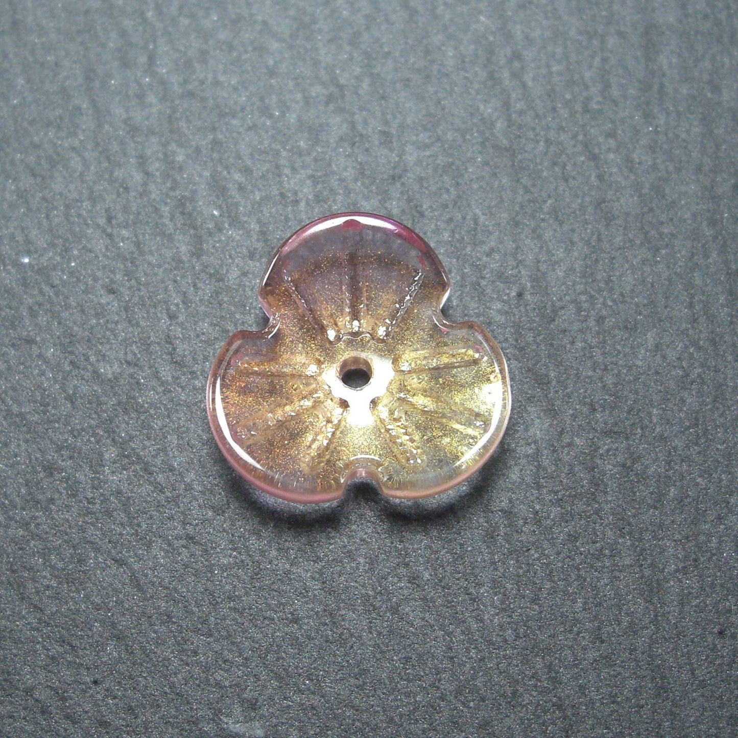 5 Glas Perlen/Spacer 12 x 3 mm, Blume, Blüte, rosa violett gold 10534