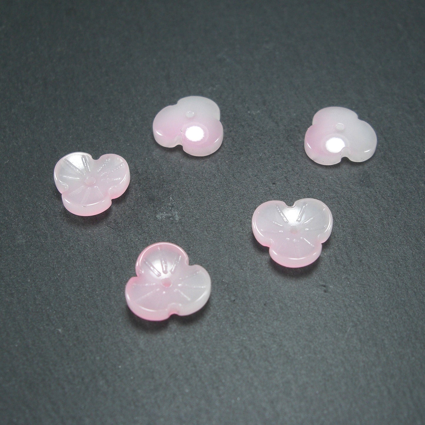 5 Glas Perlen/Spacer 12 x 3 mm, Blume, Blüte, rosa weiß, 10536