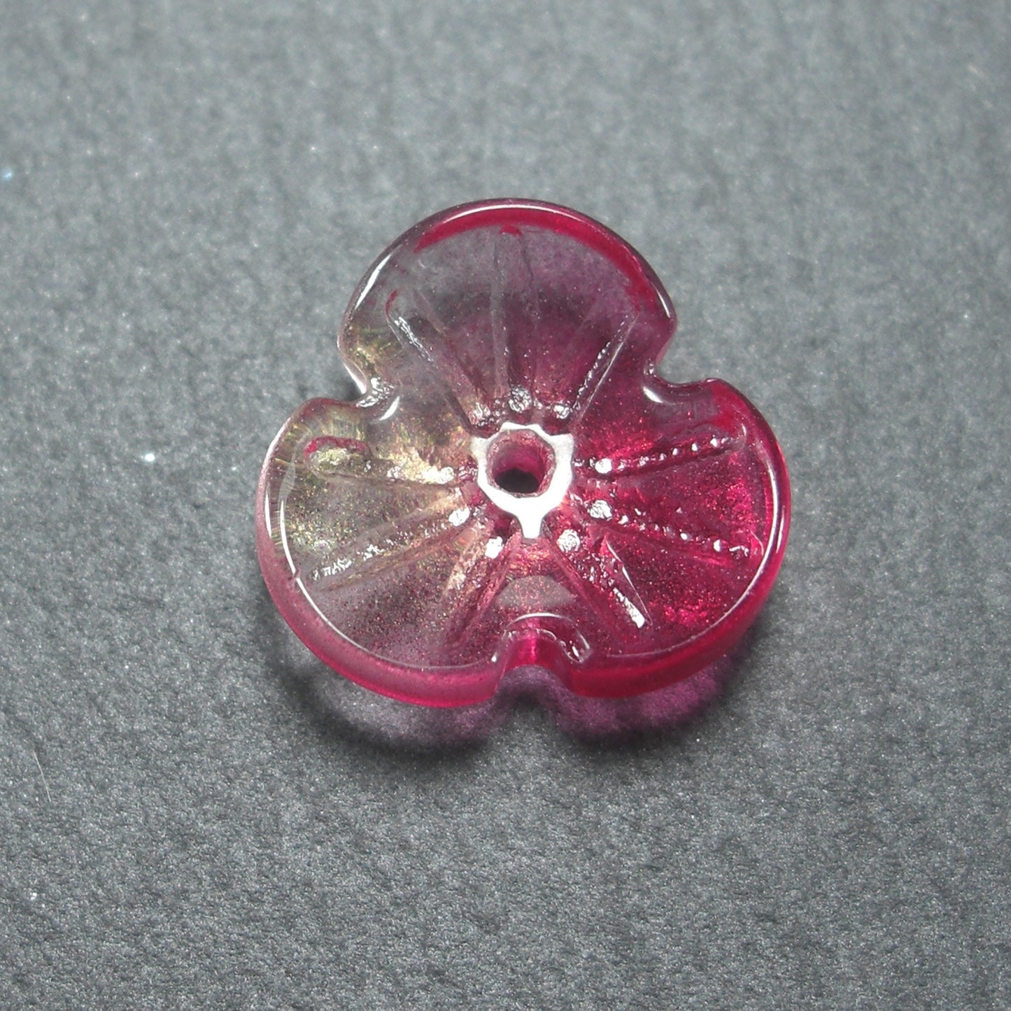 5 Glas Perlen/Spacer 12 x 3 mm, Blume, Blüte, rosenrot gold, 10538