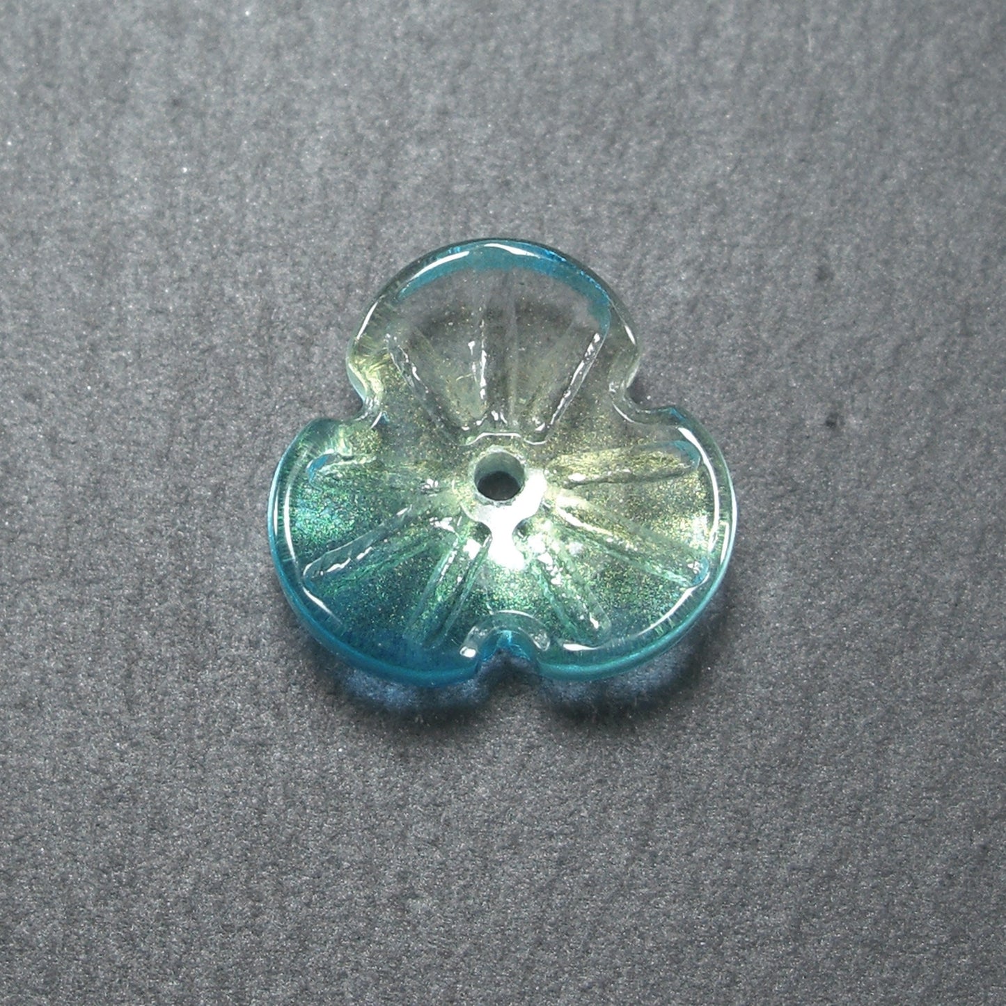 5 Glas Perlen/Spacer 12 x 3 mm, Blume, Blüte, türkis gold, 10539