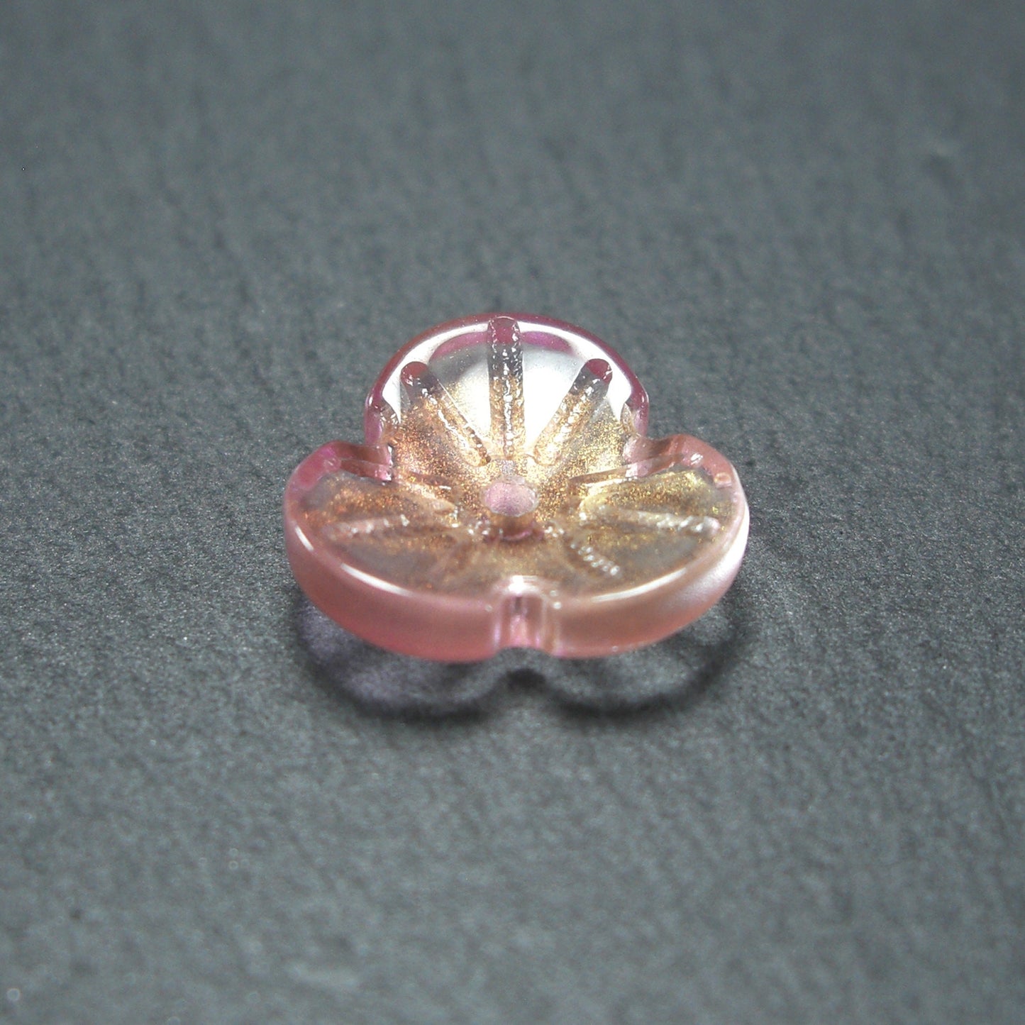 5 Glas Perlen/Spacer 12 x 3 mm, Blume, Blüte, rosa violett gold 10534