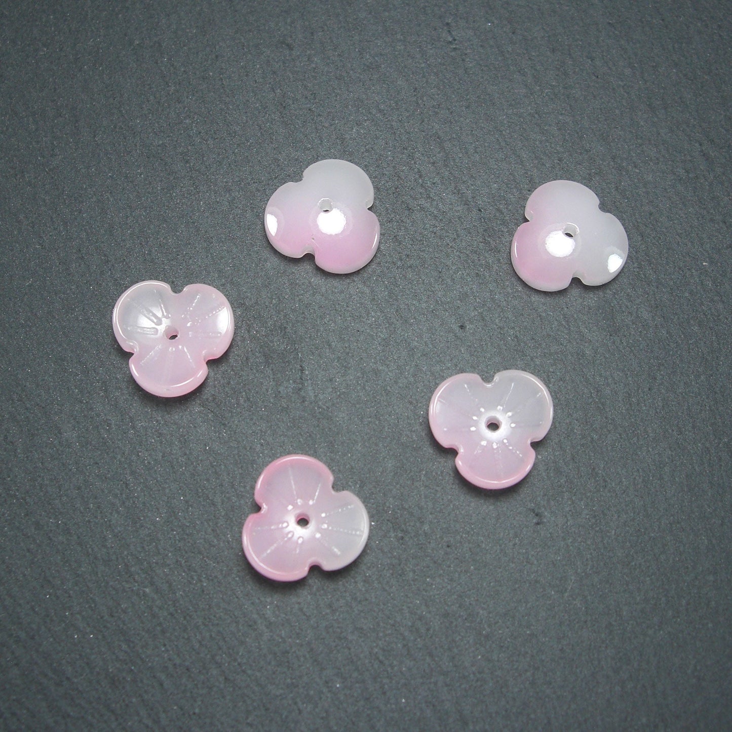 5 Glas Perlen/Spacer 12 x 3 mm, Blume, Blüte, rosa weiß, 10536