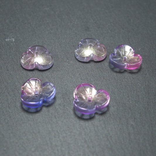 5 Glas Perlen/Spacer 12 x 3 mm, Blume, Blüte, lila pink gold, 10537