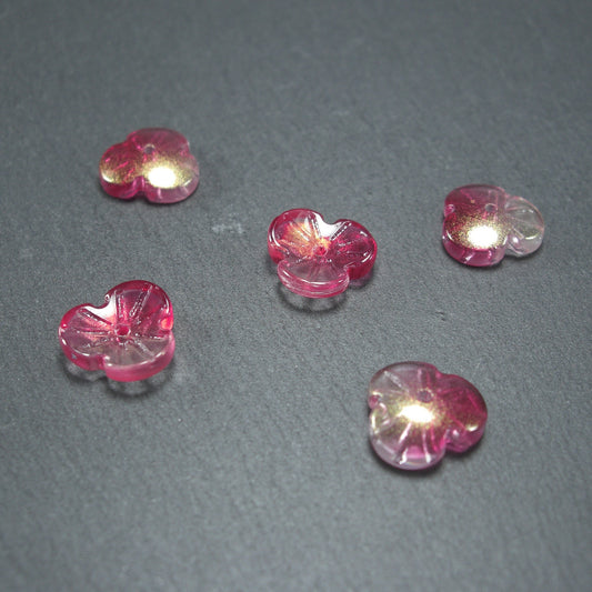 5 Glas Perlen/Spacer 12 x 3 mm, Blume, Blüte, rosenrot gold, 10538