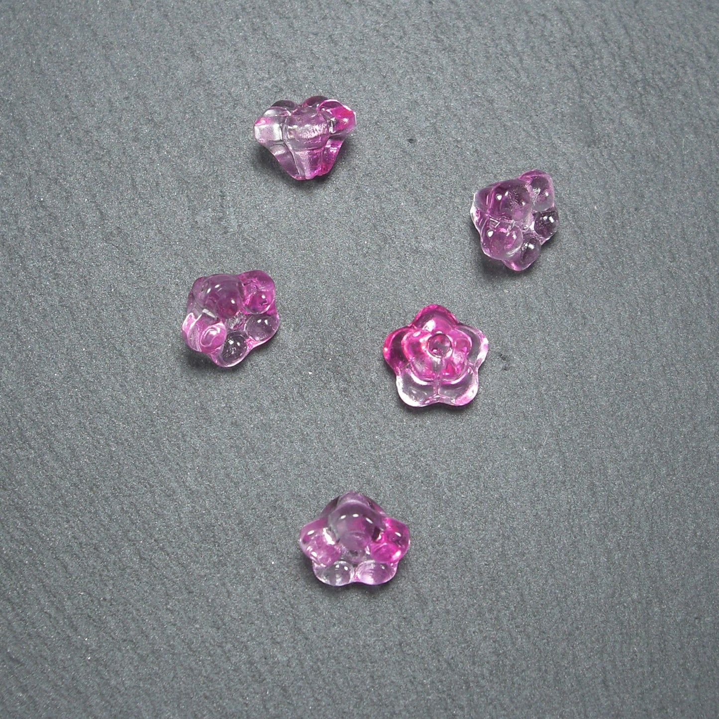 5 Glas Perlen 8 x 6 mm, Blume, Blüte, pink, 10544