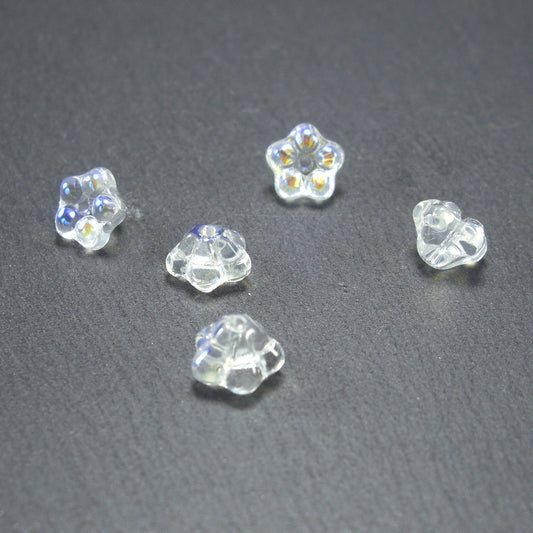 5 Glas Perlen 8 x 6 mm, Blume, Blüte, weiß perlmutt, 10545