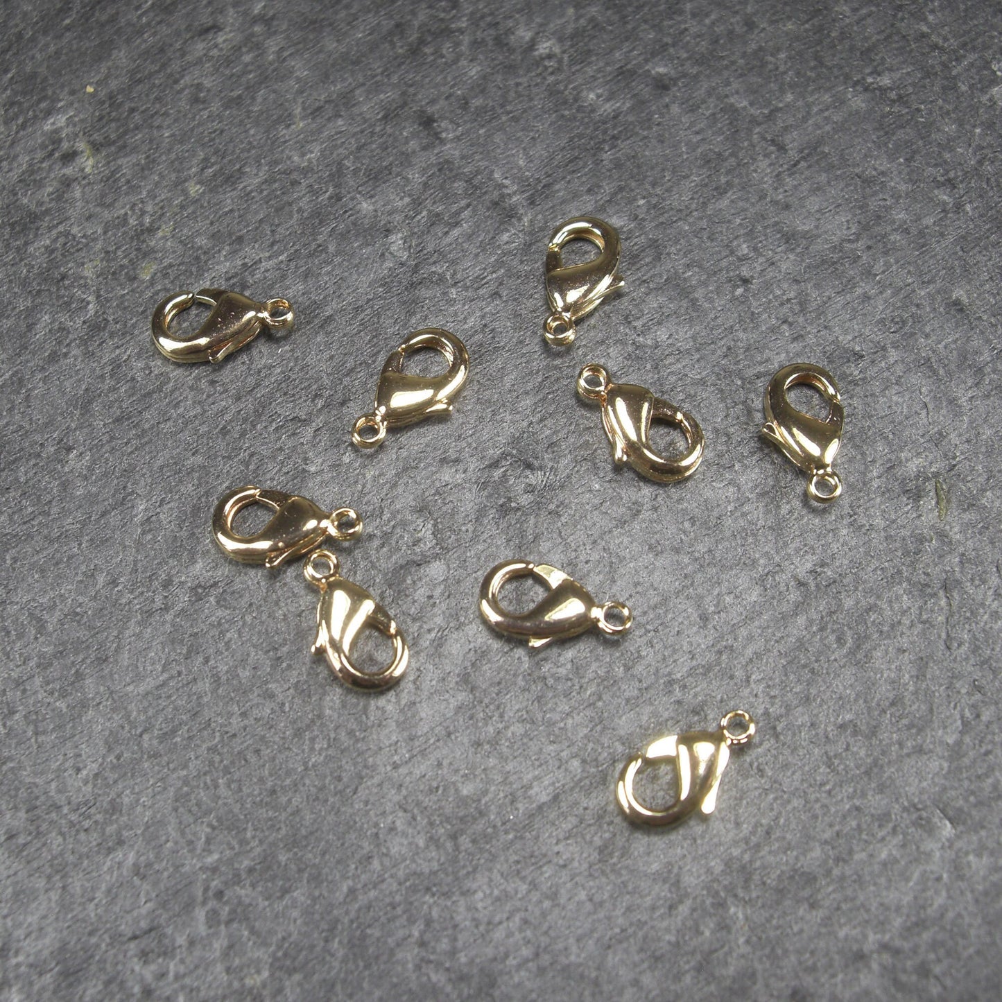 5 kleine Karabiner 10 x 5 mm, Messing 24 K vergoldet, Verschluss, 10721