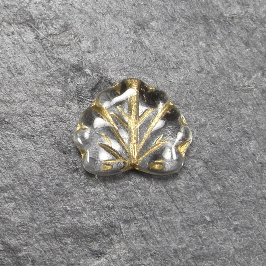 Böhmische Glasperle, Blatt, weiß/gold, 10759