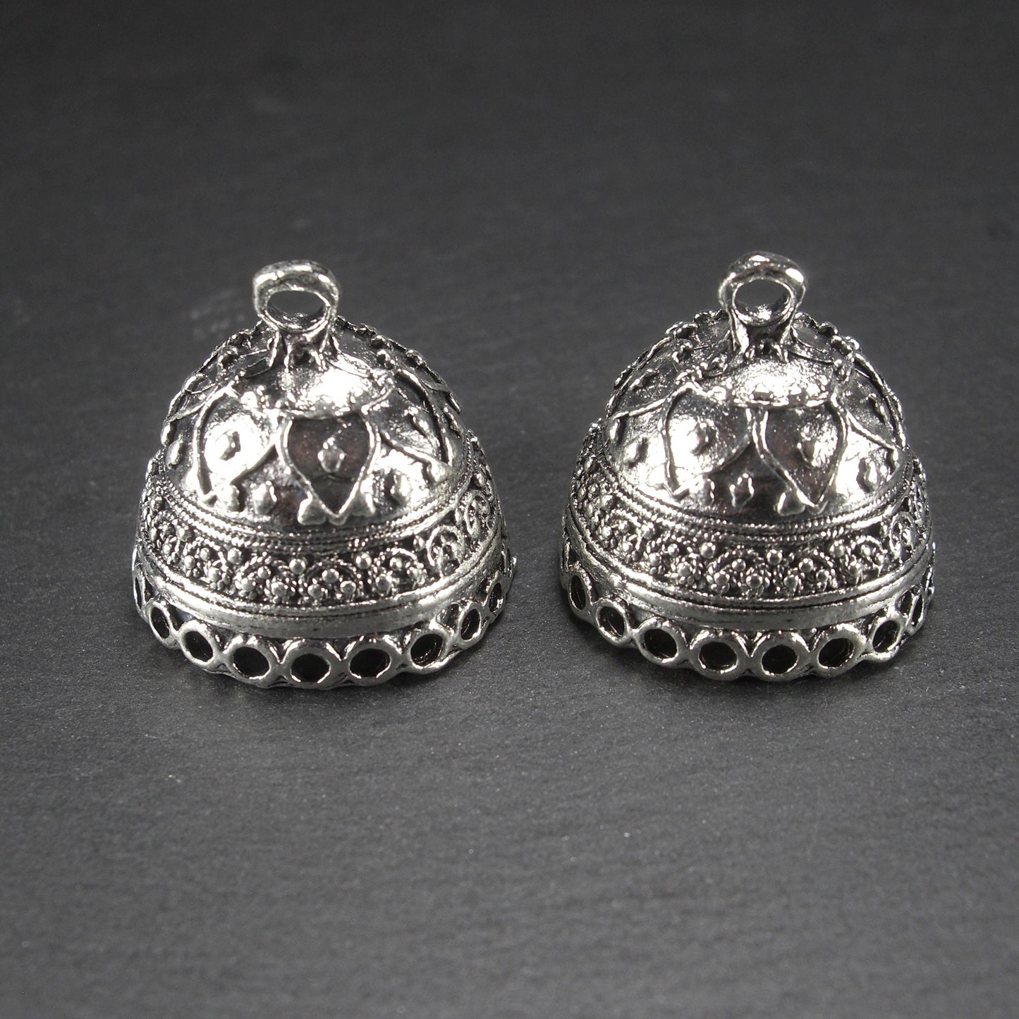 2 große Jhumka Anhänger, antik silberfarben, 10799