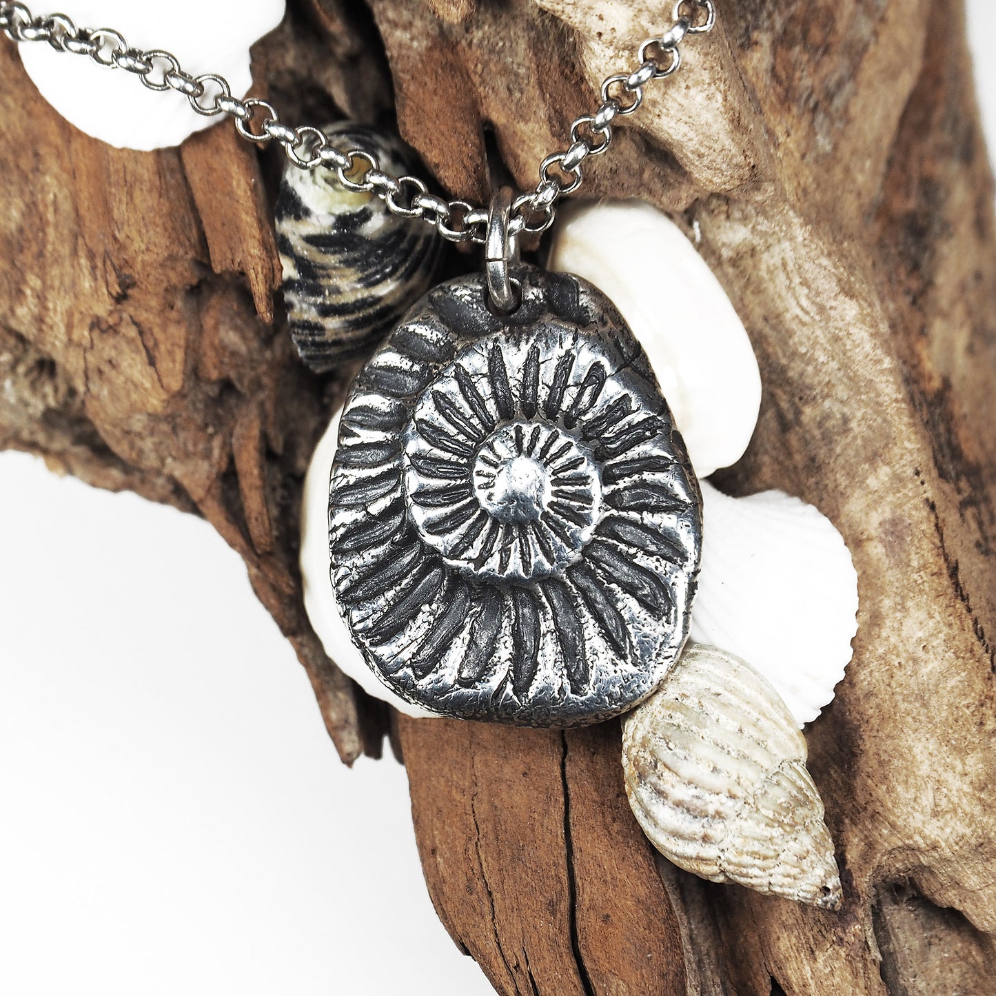 Anhänger Schnecke, Ammonit, Fossil, Boho, 925 Sterling Silber, 40101