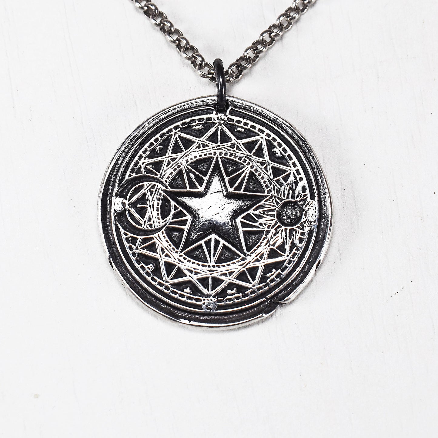 Magischer Hexen Anhänger Stern Sonne Mond Magie Wicca Sterling Silber, 40095